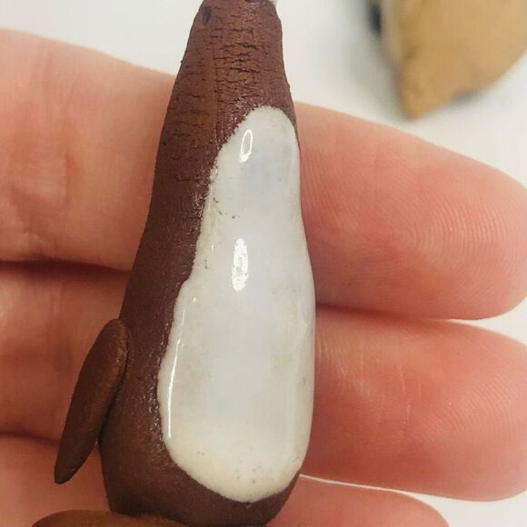 handmade handcrafted clay pottery penguins brown and black glazed 2.5 3 inch - Picture 8 of 12